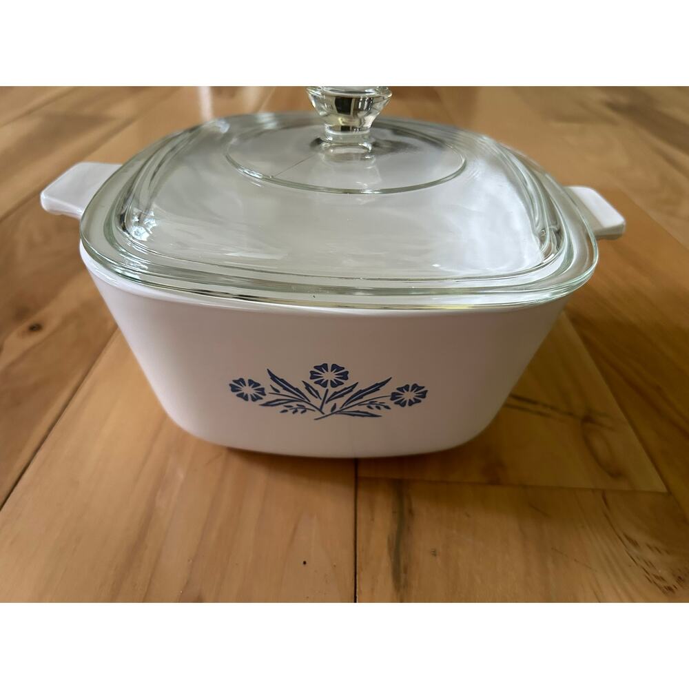 Vtg CorningWare Square White Blue Corn Flower 1.75Qt Casserole Dish w/ Glass Lid - Picture 6 of 6